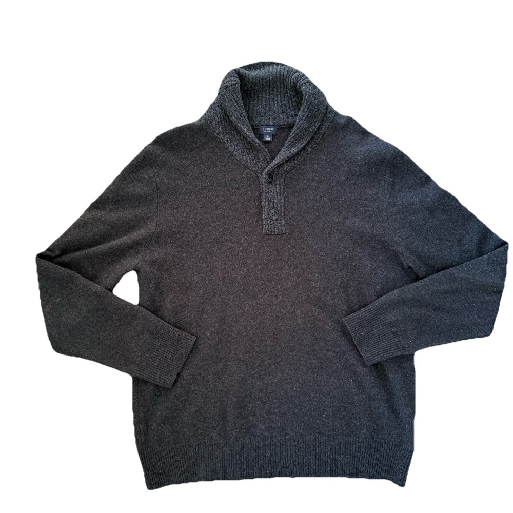 J Crew Shawl Collar Pullover Sweater Men’s L Charcoal‎ Gray Lambswool